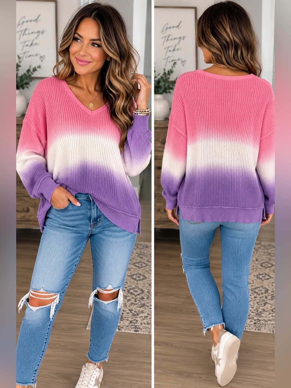 NWT Fate Pink to Purple Ombre Waffle Knit Sweater